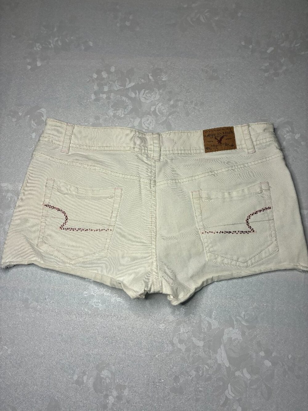 Vintage Y2K American Eagle White Denim Low Rise Micro Shorts Size 10 Embellished